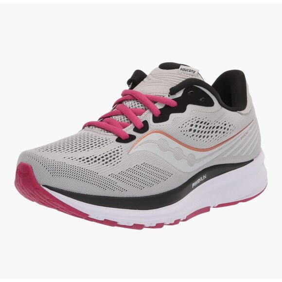 SAUCONY Women's Ride 14 Running Shoe, Fog/Cherry, Sz 7.5 - Picture 1 of 10